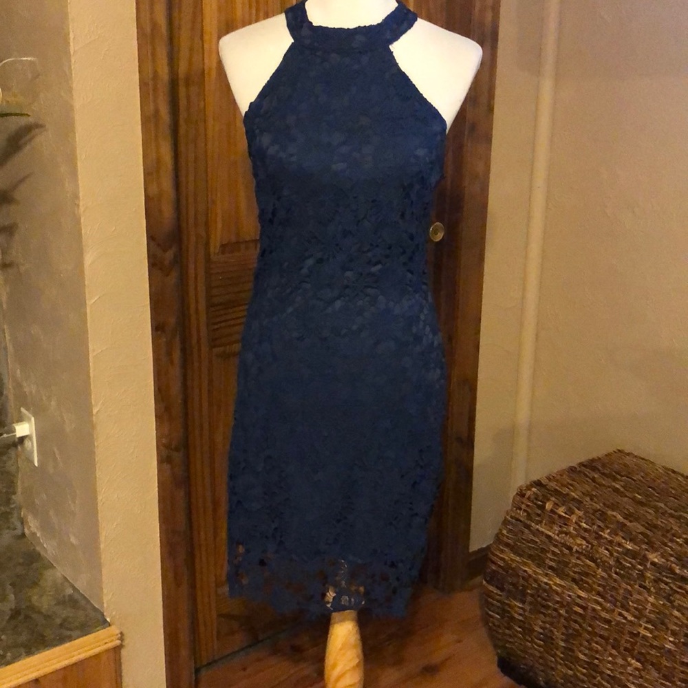 Navy blue appliqué dress